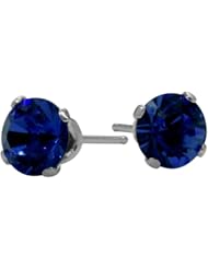 0.60Ct. Genuine 4mm Round Sapphire 14 Karat White Gold Stud Earrings for Girls