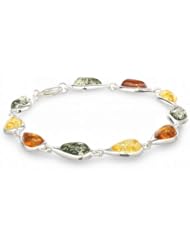 Sterling Silver Multi-Color Amber Teardrop Link Bracelet