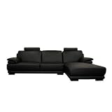 Bruno 2pcs Black leather/leather match sofa/chaise By Wholesale Interiors with Silver Shipping