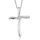 Sterling Silver Solitaire Princess-Cut Diamond Cross Pendant Necklace-0.05 carat