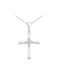 Diamond Cross Pendant Necklace in 10K White Gold with Chain