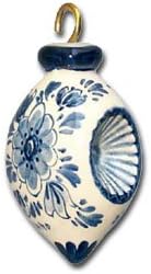Ceramic Christmas Ornament Handpainted - Delft Blue De Wit Tear Drop Shape size H 2.5'' W 2.3'' (Tear Drop Dented Design 4)