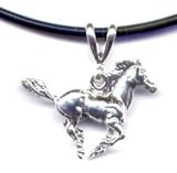 16" Mustang Black Cord Necklace Sterling Silver Jewelry