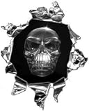 Mini Ripped Torn Metal Decal with Gray Skull -REFLECTIVE