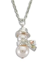 Landstroms Black Hills Silver Pearl Snowman Necklace with Gold Leaves - PE1934SS