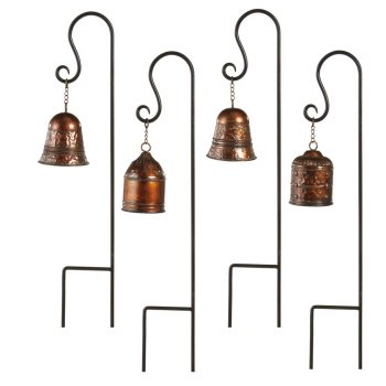 Antique Gold Bell With Stake 4asstd Iron Dimensions 5 1/4 X 5 1/4 X 34 Set Of 4