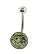 Genuine Ed Hardy Stainless Steel Belly Ring - Green Dragon Logo in 10mm - 14 Gauge - 5mm Ball - Sold Individually