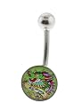 Genuine Ed Hardy Stainless Steel Belly Ring - Green Dragon Logo in 10mm - 14 Gauge - 5mm Ball - Sold Individually