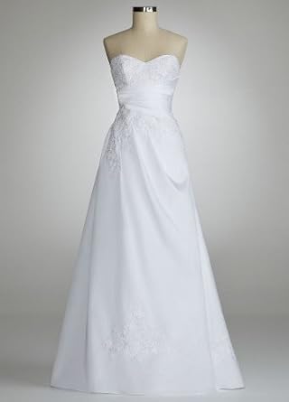 David's Bridal Wedding Dress: Sweetheart Taffeta Gown With Draping And Lace Style Wg3435
