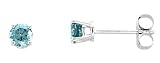 14k White Gold, Round, 4-Prong Ice Blue Diamond Stud Earrings (1 cttw)