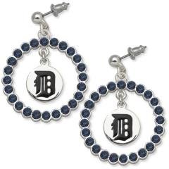 MLB Officially Licensed Detroit Tigers Earrings - Blue Crystals & Team Logo