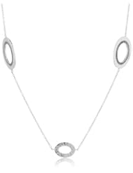 Judith Jack "Silver Halo" Sterling Silver and Marcasite Hammered Oval Strand Necklace, 42"