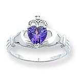 14k White Gold CZ (Cubic Zirconia) February BirthStone Claddagh Heart Ring