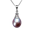 Crystal Top 8-9mm AAAA Drop Pearl Platinum Overlay CAREFREE Sterling Silver Pendant Chain Necklace, Lavender Crystal Top 8-9mm AAAA Drop Pearl Platinum Overlay CAREFREE Sterling Silver Pendant Chain Necklace, Lavender