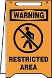 Free Standing Fold Ups Sign Orange WARNING RESTRICTED AREA w- Graphic