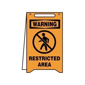 Free Standing Fold Ups Sign, Orange WARNING RESTRICTED AREA w/ Graphic