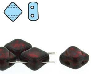 Ruby Picasso 6mm Diamond Glass Czech Two Hole Tile Bead 40 Beads