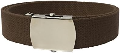Army Belts Color 100% Cotton Canvas Military 54" Long Web Belt (Brown Belt / Chrome Buckle)