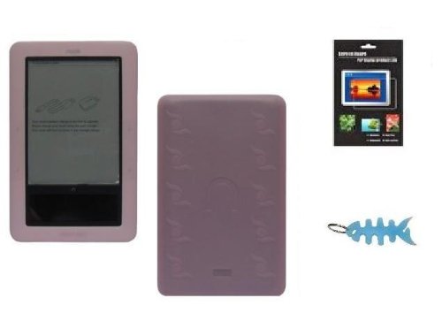 Pink Silicone Skin Case Cover + LCD Screen Protector + Light Blue Fishbone Style Keychain for the Nook - Barnes and Nobles Electronic eBook Reader Image Pink Silicone Skin Case Cover + LCD Screen Protector + Light Blue Fishbone Style Keychain for the Nook - Barnes and Nobles Electronic eBook Reader