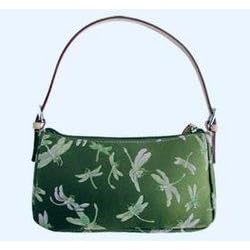 Katherine Silk & Leather Handbag - Dragonfly Design in Olive