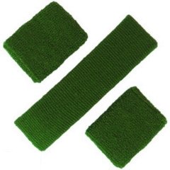 3 piece Sweatband Set - 1 Headband & 2 Wristbands - Green - Sports - Tennis