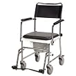 Portable, Upholstered, Wheeled Drop- Arm Commode