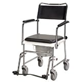 Portable, Upholstered, Wheeled Drop- Arm Commode