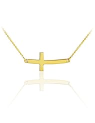 14k Solid Gold Sideways Curved Cute Cross Necklace