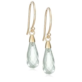 14k Yellow Gold Mint Green Quartz Briolette Drop Earrings by