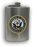Military 8 oz. Stainless Steel Hip Flask with Funnel Gift Set : United States Navy Logo