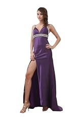 Sexy V-neck Chiffon/Satin Sheath Backless Crystal Floor Length Full Length Halter Evening Dress/Party Dress 