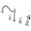 Kingston Brass Two Handle Kitchen Faucet with Spray, Satin Nickel