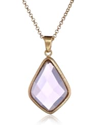 Gold Plated Brass Diamond Shaped Pendant Necklace in Sterling Silver with Glass