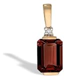 14K Yellow Gold Genuine Emerald-cut Garnet and Diamond Pendant