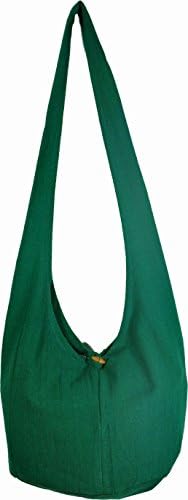 Green Little Plain Thai Asian Hippie Boho Hand Made Cotton Fabric Woven Lanna Sling Shoulder Tote Cross Body Bag From Chiang Mai Thailand