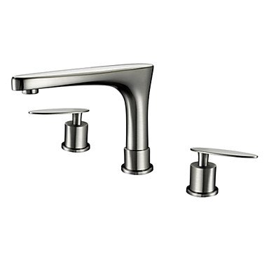 Nickel Brushed Finish Solid Brass Contemporary Widespread Bathroom Sink Faucets On Sale