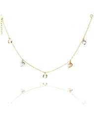14K Tri Color Gold Sparkle Diamond Cut Rolo Chain Heart and Dolphin Charms 9+1" Extender spring-ring clasp