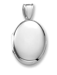 18k Premium Weight White Gold Oval Picture Locket Jewelry 3/4 inch x 1 inch in 18K