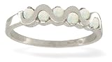14K White Gold Genuine Round Opal Wave Ring
