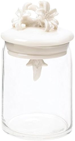 Glass Jar With Porcelain Flower Lid-2pack