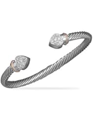 Two Tone Cable Cuff Bracelet with Clear CZs