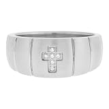 Men's Ring with Deep Cuts All Around and a CZ Cross In The Middle Religious