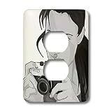 Kike Calvo Photography Illustrations by J.Carrasco - Young woman photographs using a rangefinder camera - Light Switch Covers - 2 plug outlet cover