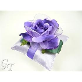 Artificial Wedding Flower Velvet Rose Cushion w/ Rose Fragrance (Purple) from GT Decorations
