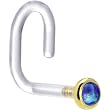 18 Gauge 1/4" Yellow Gold 2mm Dark Blue Synthetic Opal Bioplast Nose Ring