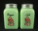 Jade Jadeite Glass Arched Salt Pepper Set w/ Flamingos