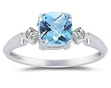 Cushion Cut Blue Topaz & Diamond Ring in White Gold