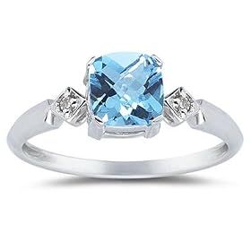 Cushion Cut Blue Topaz and Diamond Ring in White Gold by Szul