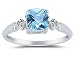 Cushion Cut Blue Topaz & Diamond Ring in White Gold