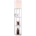 Brightech - Maxwell USB Shelf Floor Lamp - Mood Lighting for your Living Room and Bedroom - Shade Diffused Light Source in a Natural Wood Frame with Open-Box Shelves - Orchid White